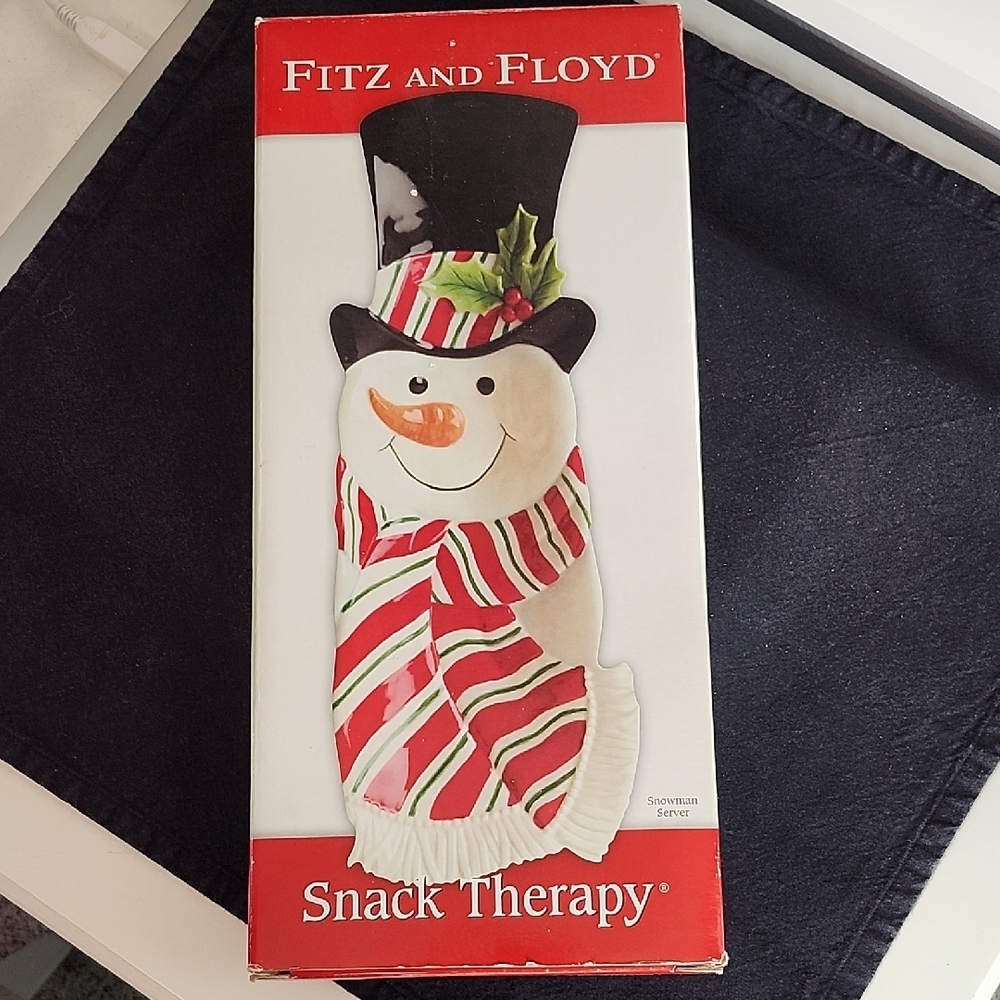 Fitz and Floyd Holiday Hand-Painted Snowman Snack Plate Snack Therapy Collection